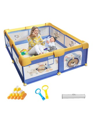 Baby Playpen, 200 X 180 CM Extra Large Playpen for Babies Kids Safe Play Center for Babies with Breathable Mesh and Zipper Door and Toddlers Gives Mommy a Break With 2 Hand Grips, 60 Balls, 1 Storage Bag - pzsku/ZA24A7781129E58DAF7A0Z/45/1745034284/0011d012-8716-408e-9528-3bea4ab0a3ec