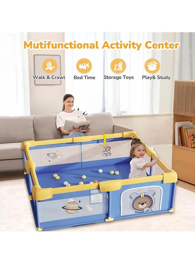 Baby Playpen, 200 X 180 CM Extra Large Playpen for Babies Kids Safe Play Center for Babies with Breathable Mesh and Zipper Door and Toddlers Gives Mommy a Break With 2 Hand Grips, 60 Balls, 1 Storage Bag