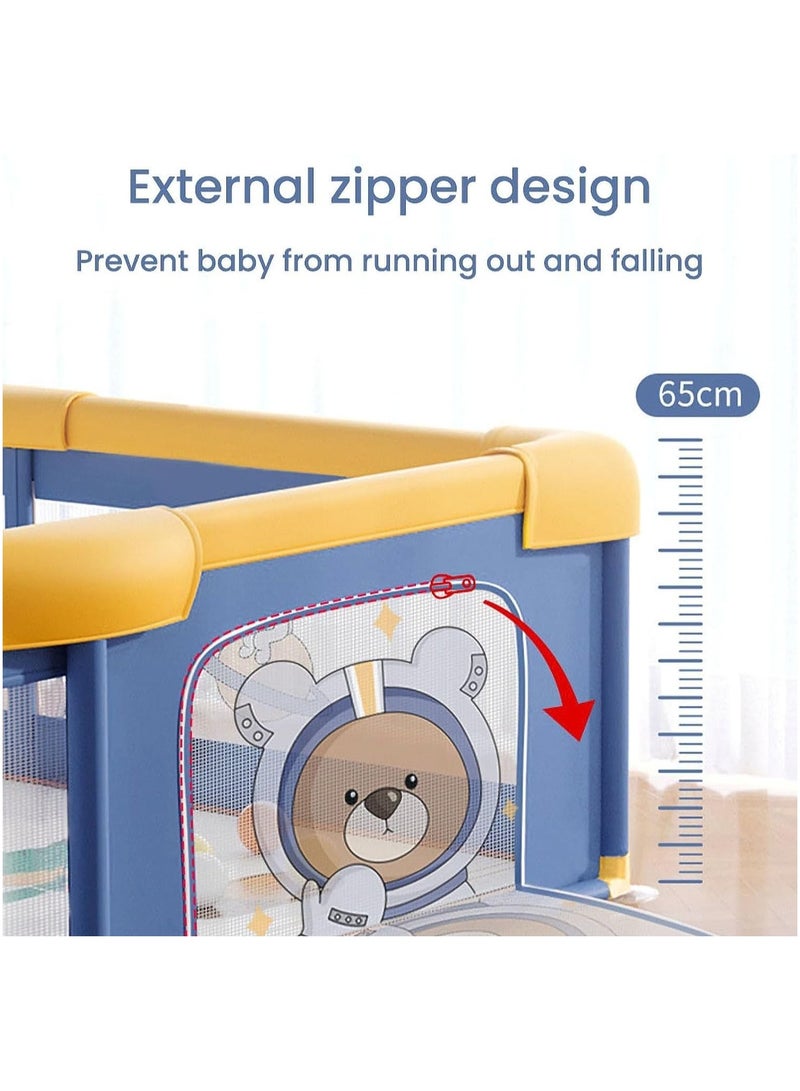 Baby Playpen, 200 X 180 CM Extra Large Playpen for Babies Kids Safe Play Center for Babies with Breathable Mesh and Zipper Door and Toddlers Gives Mommy a Break With 2 Hand Grips, 60 Balls, 1 Storage Bag