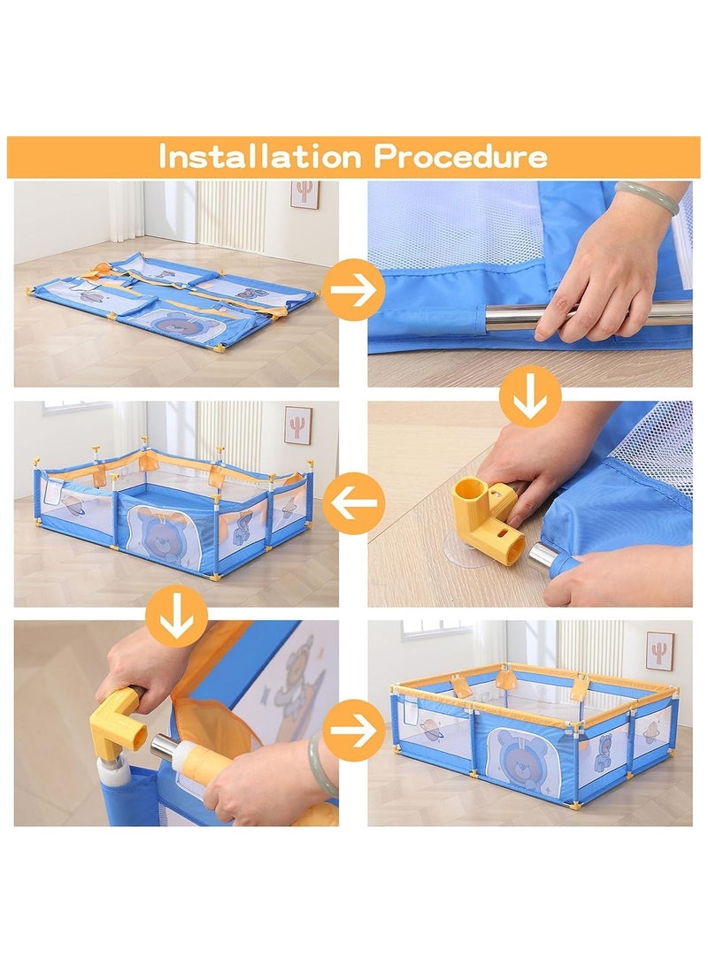 Baby Playpen, 200 X 180 CM Extra Large Playpen for Babies Kids Safe Play Center for Babies with Breathable Mesh and Zipper Door and Toddlers Gives Mommy a Break With 2 Hand Grips, 60 Balls, 1 Storage Bag