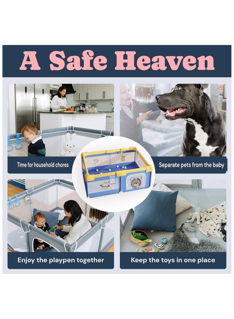 Baby Playpen, 200 X 180 CM Extra Large Playpen for Babies Kids Safe Play Center for Babies with Breathable Mesh and Zipper Door and Toddlers Gives Mommy a Break With 2 Hand Grips, 60 Balls, 1 Storage Bag