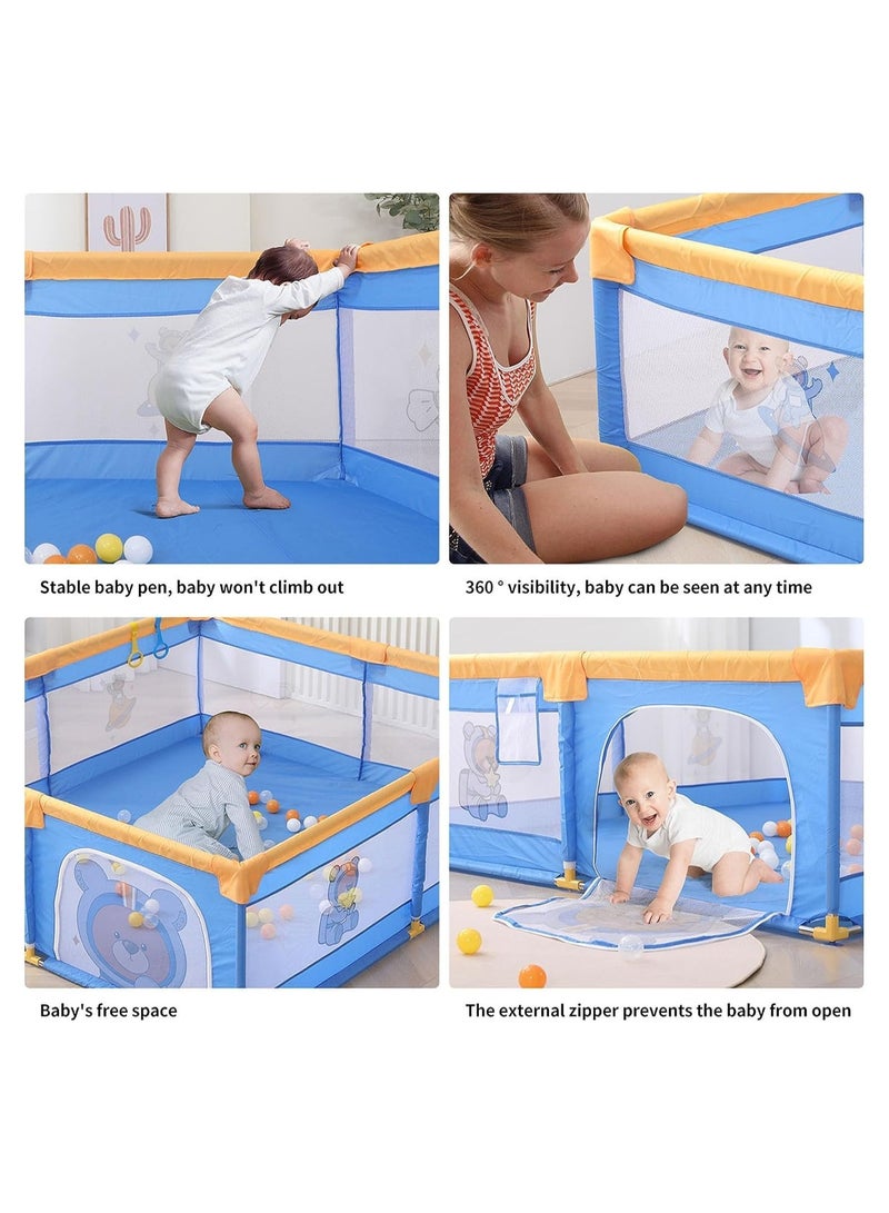 Baby Playpen, 200 X 180 CM Extra Large Playpen for Babies Kids Safe Play Center for Babies with Breathable Mesh and Zipper Door and Toddlers Gives Mommy a Break With 2 Hand Grips, 60 Balls, 1 Storage Bag