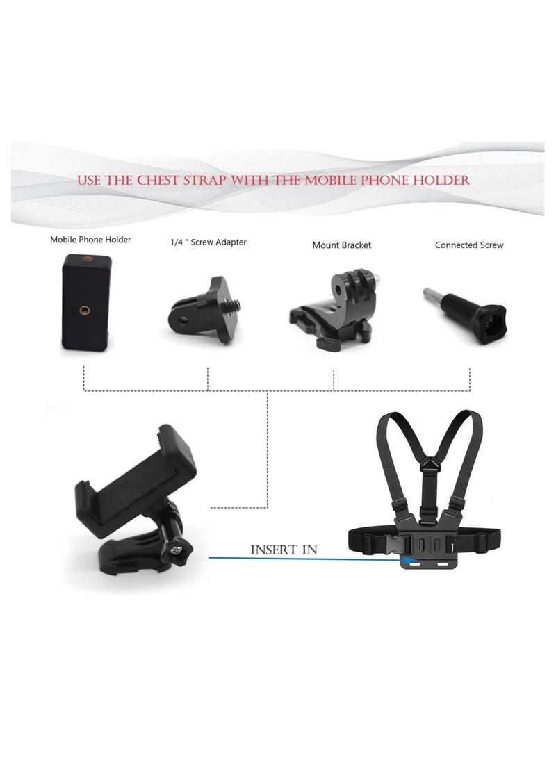 Captaintech Camera Chest Mount Strap Harness Fit for AKASO DJI Osmo Adjustable Cell Phone with Sports Installation Bracket kit Mobile Bracket Backpack Clip Holder - Image 3