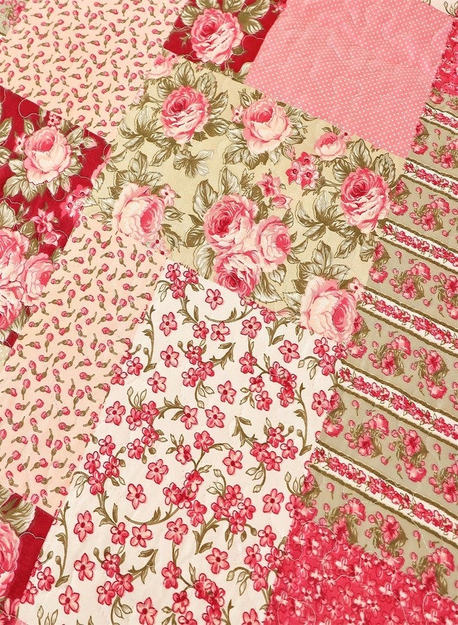 Cmfshape Summer Floral Oversize King Bedspread,Romantic Pink Quilt Set King,Reversible Stitched Bedding Set All Season,Soft Lightweight Coverlet with Pillow Cases (Hot Pink&Rose, Super King114 x102) - Image 4