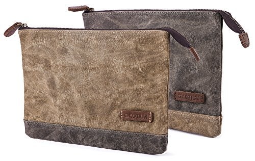 Gootium Waxed Canvas Zip Pouch Set - Zippered Makeup Bag Office Supply Folio Pencil Bag Multipurpose Organizer Accessories Holder (2 PACK) - Image 1