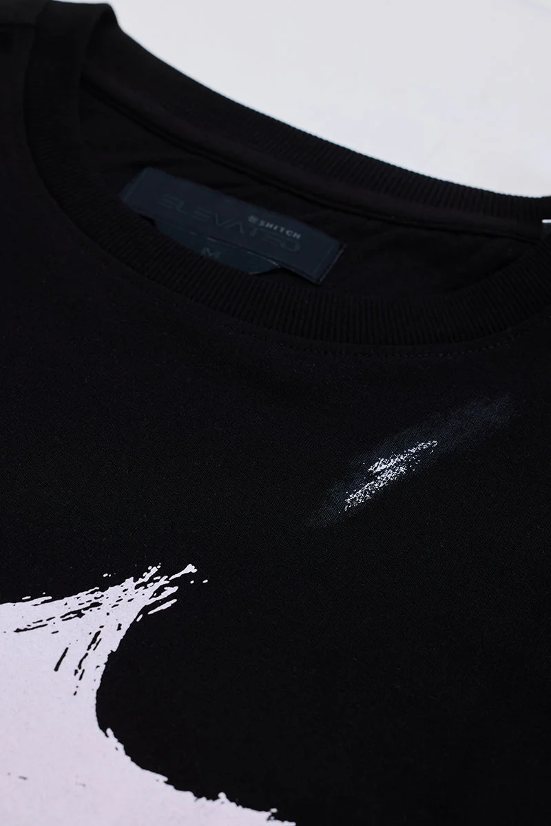 SNITCH تيشيرت أسود مطبوع بقصة واسعة