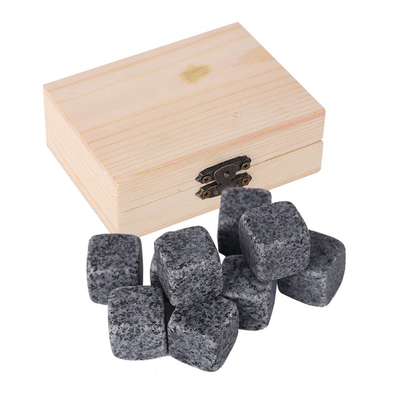 9Pcs Whisky Wine Chilling Stones Set Home Drink Chiller Stones Rocks Wooden Box Sesame Grey - Image 3