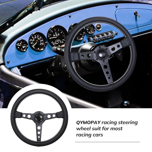QYMOPAY 14in Racing Steering Wheel, Universal Leather Steering Wheel, Six Hole Black with Horn for MOMO Prototipo - Image 5
