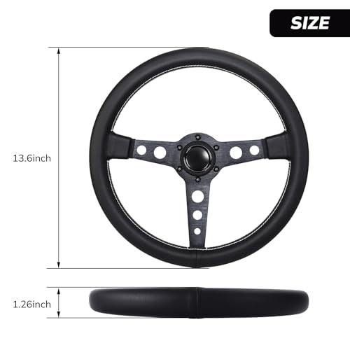 QYMOPAY 14in Racing Steering Wheel, Universal Leather Steering Wheel, Six Hole Black with Horn for MOMO Prototipo - Image 2
