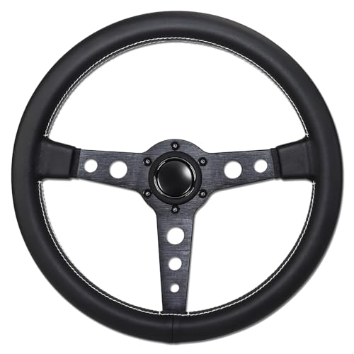 QYMOPAY 14in Racing Steering Wheel, Universal Leather Steering Wheel, Six Hole Black with Horn for MOMO Prototipo - Image 1