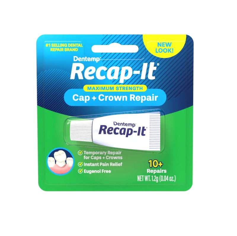 Dentemp Recap-It Cap and Crown Repair Dental Kit - Fast Acting Formula Dental Cement for Loose Caps (Pack of 1) - Temporary Cement for Crown and Bridge - Image 1