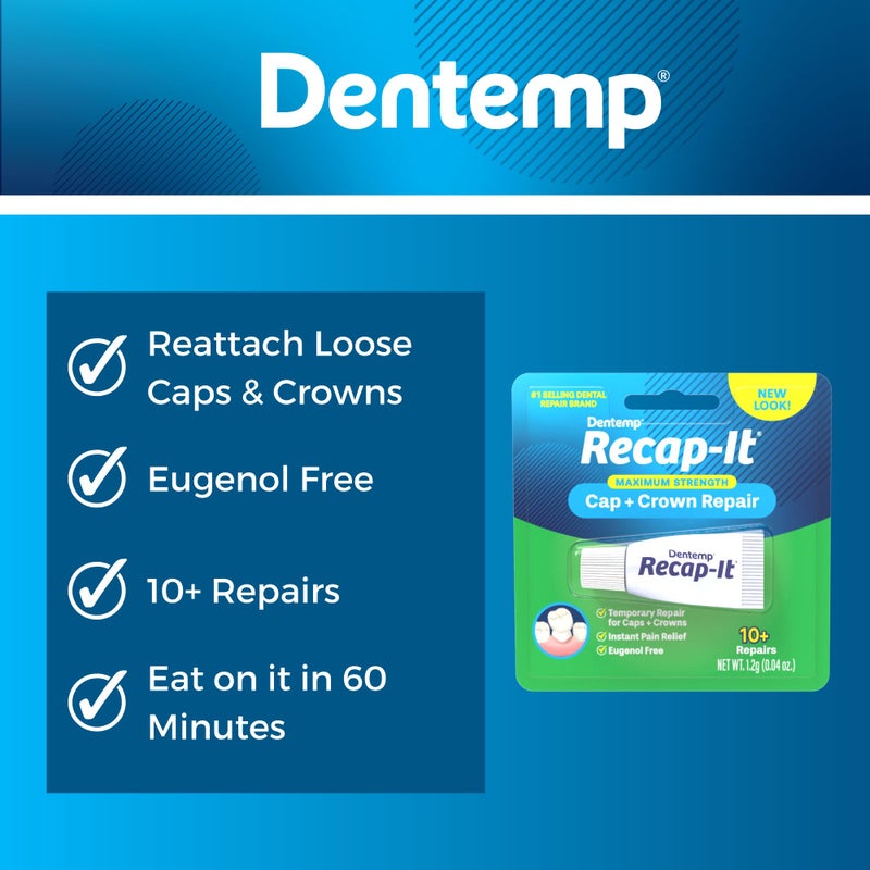 Dentemp Recap-It Cap and Crown Repair Dental Kit - Fast Acting Formula Dental Cement for Loose Caps (Pack of 1) - Temporary Cement for Crown and Bridge - Image 5