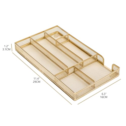Annova Desk Drawer Organizer Tray for Office Organization - Metal Mesh - Storage Tray with Dividers for Pens, Desktop Accessories, Bathroom, Kitchen, Makeup and Office Supplies (Small, Gold) - Image 3