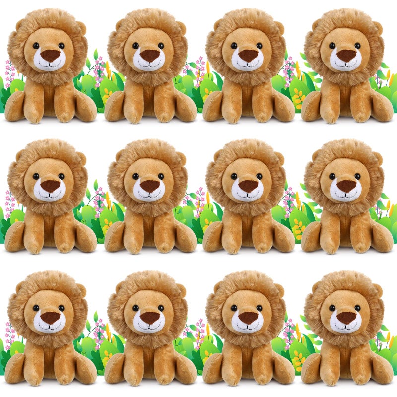 VercanMonth 12 Pieces Lion Plush Set 6 Inches Cuddly Lion Stuffed Animal Soft Cuddly Plushie for Boys Girls Birthday Favors Gifts Forest Party Decor - Image 3