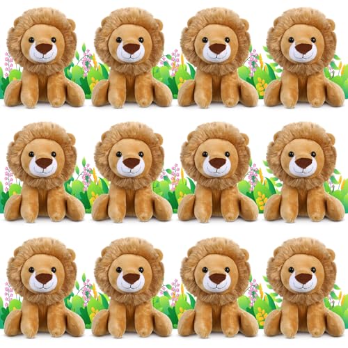 VercanMonth 12 Pieces Lion Plush Set 6 Inches Cuddly Lion Stuffed Animal Soft Cuddly Plushie for Boys Girls Birthday Favors Gifts Forest Party Decor - Image 1