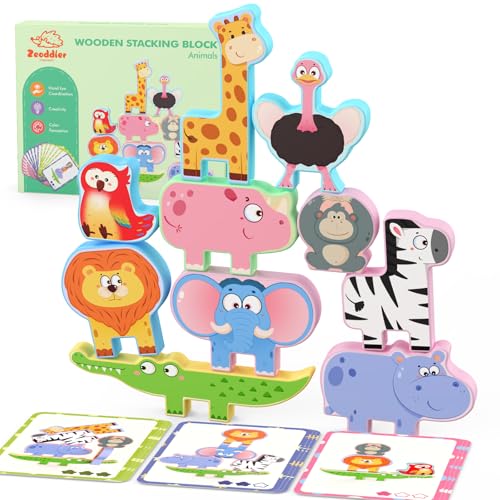 Zeoddler Montessori Toys for Toddlers 10 Pack Wooden Animal Stacking Blocks Sorting Stacking Preschool Learning Activities Gift for Boys Girls - Image 1