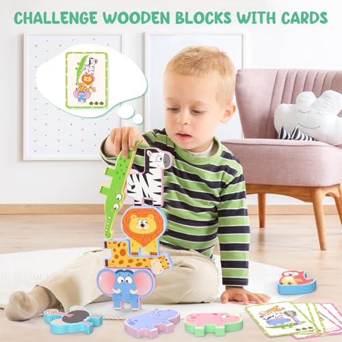 Zeoddler Montessori Toys for Toddlers 10 Pack Wooden Animal Stacking Blocks Sorting Stacking Preschool Learning Activities Gift for Boys Girls - Image 5