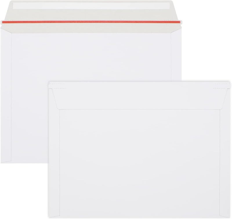 zmybcpack 50 Pack Rigid Mailers 9.5x12.5 inch, Self Seal Photo Document Mailers Stay Flat White Cardboard Shipping Envelopes Photography Mailers for Document, Photos, Papers, Files, CD - Image 1