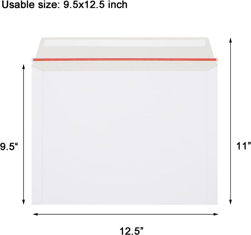 zmybcpack 50 Pack Rigid Mailers 9.5x12.5 inch, Self Seal Photo Document Mailers Stay Flat White Cardboard Shipping Envelopes Photography Mailers for Document, Photos, Papers, Files, CD - Image 2
