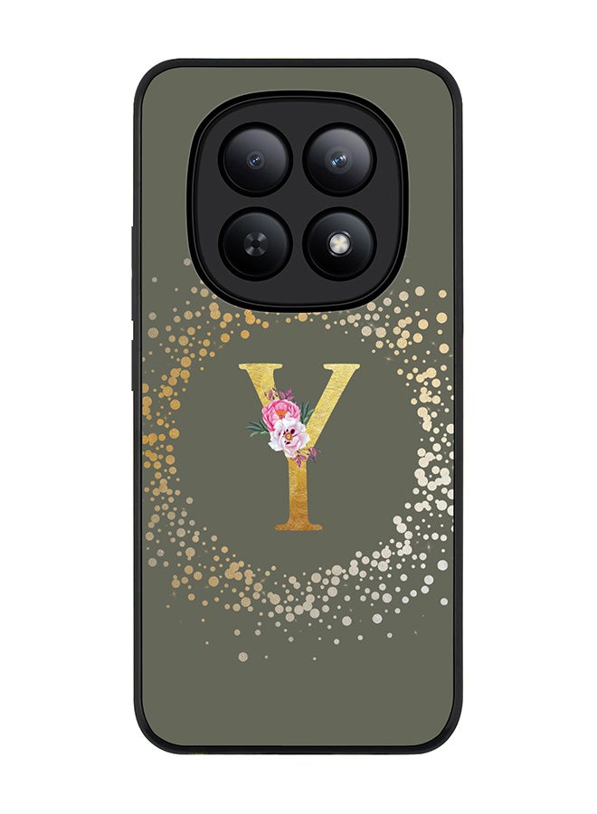 For Xiaomi Redmi Note 15 5G / Poco M8 Case,Slim fit Camera Protection, Shockproof Thin Phone cover  - Custom Monogram Floral - Y  (Olive Green )