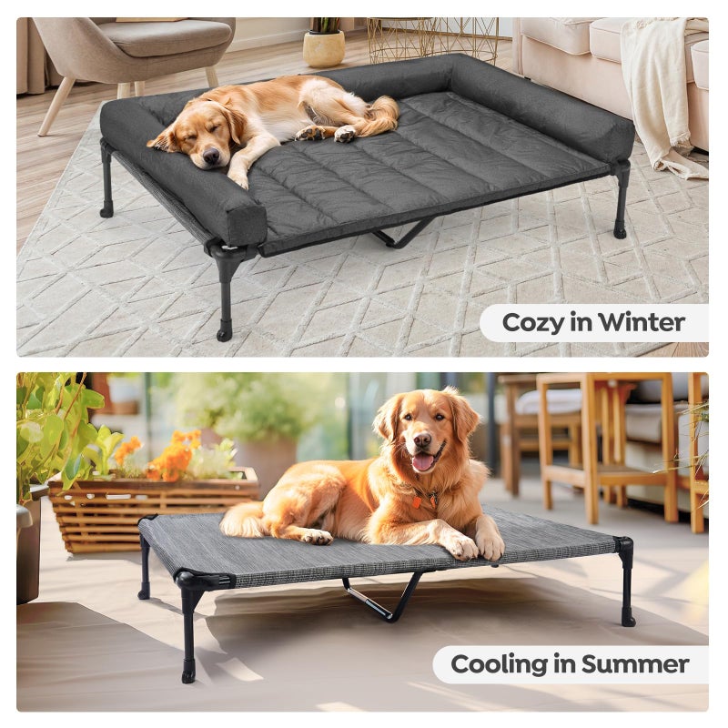 Veehoo Cooling Elevated Dog Bed Add Removable Waterproof Bolster Cushion Mat, Raised Pet Cot with Breathable Teslin Mesh, No-Slip Feet, Dog Sofa Bed for Indoor Outdoor, XLarge, Black Silver - Image 5