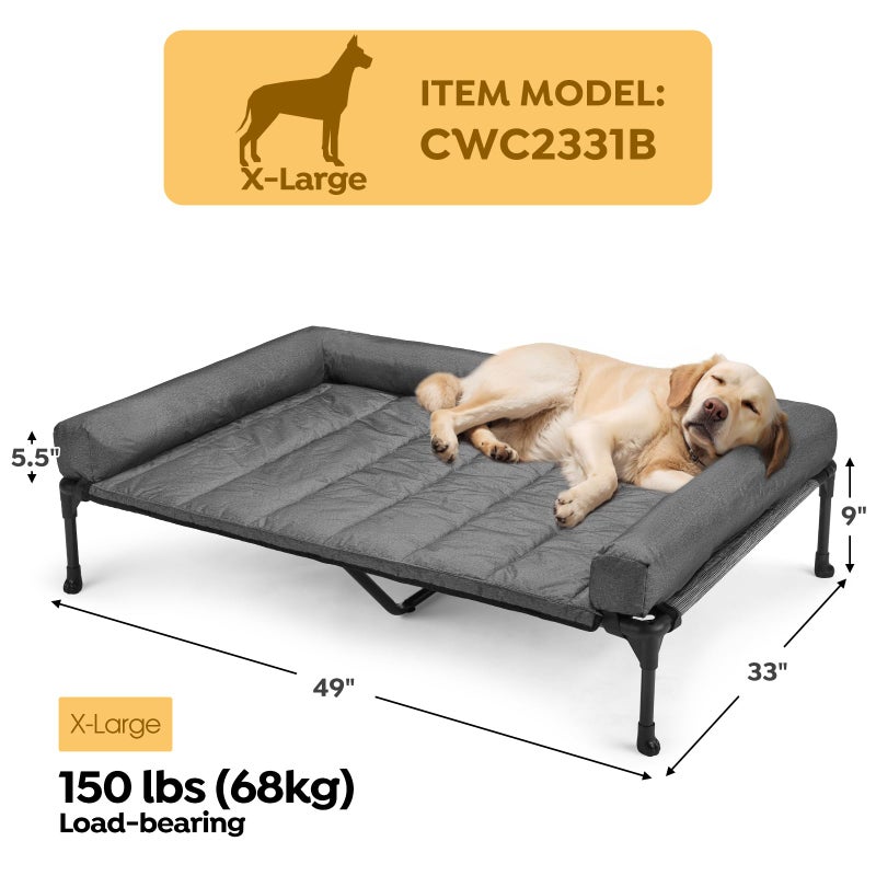 Veehoo Cooling Elevated Dog Bed Add Removable Waterproof Bolster Cushion Mat, Raised Pet Cot with Breathable Teslin Mesh, No-Slip Feet, Dog Sofa Bed for Indoor Outdoor, XLarge, Black Silver - Image 2