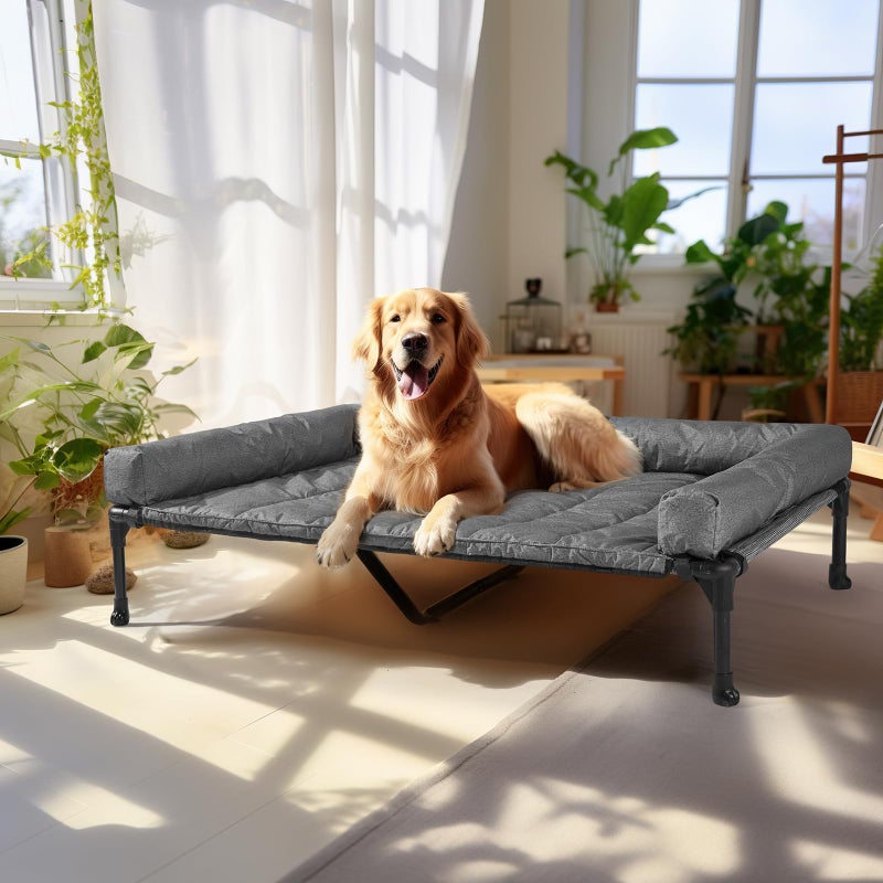 Veehoo Cooling Elevated Dog Bed Add Removable Waterproof Bolster Cushion Mat, Raised Pet Cot with Breathable Teslin Mesh, No-Slip Feet, Dog Sofa Bed for Indoor Outdoor, XLarge, Black Silver - Image 1
