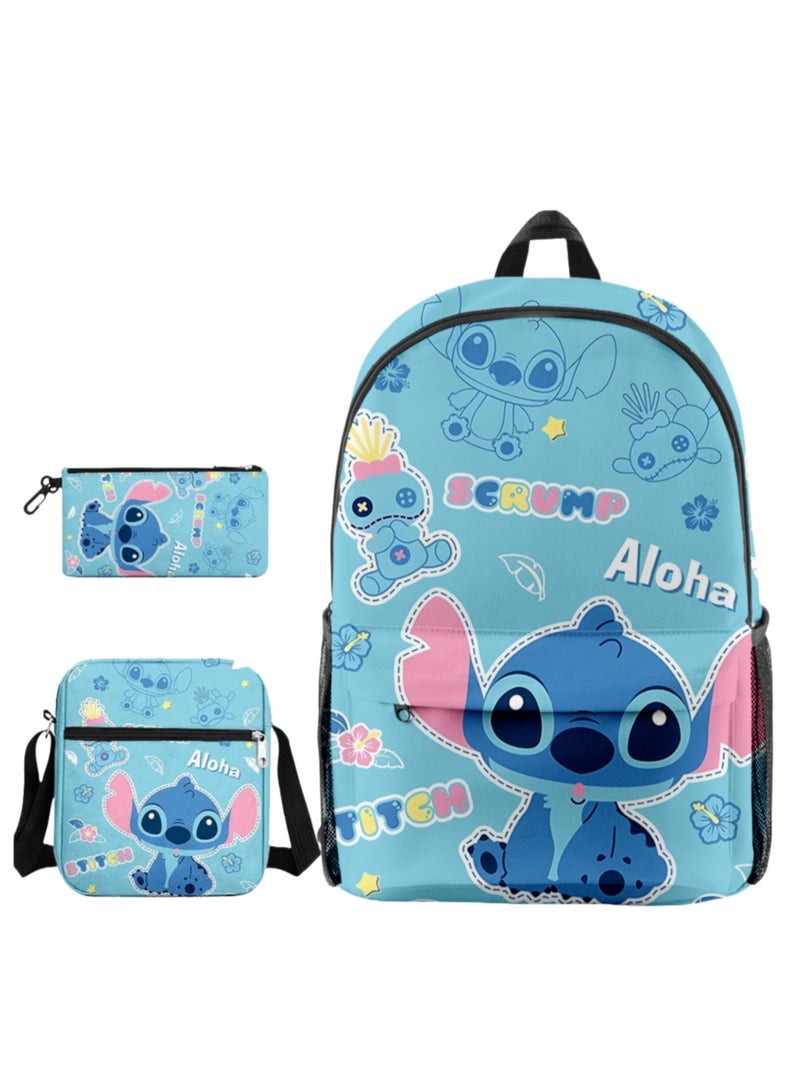 Cartoon Stitch Backpack School Bag Children's Lunch Bag Pencil Bag Three-Piece Set For Primary And Secondary School Students 32*45*13 cm
