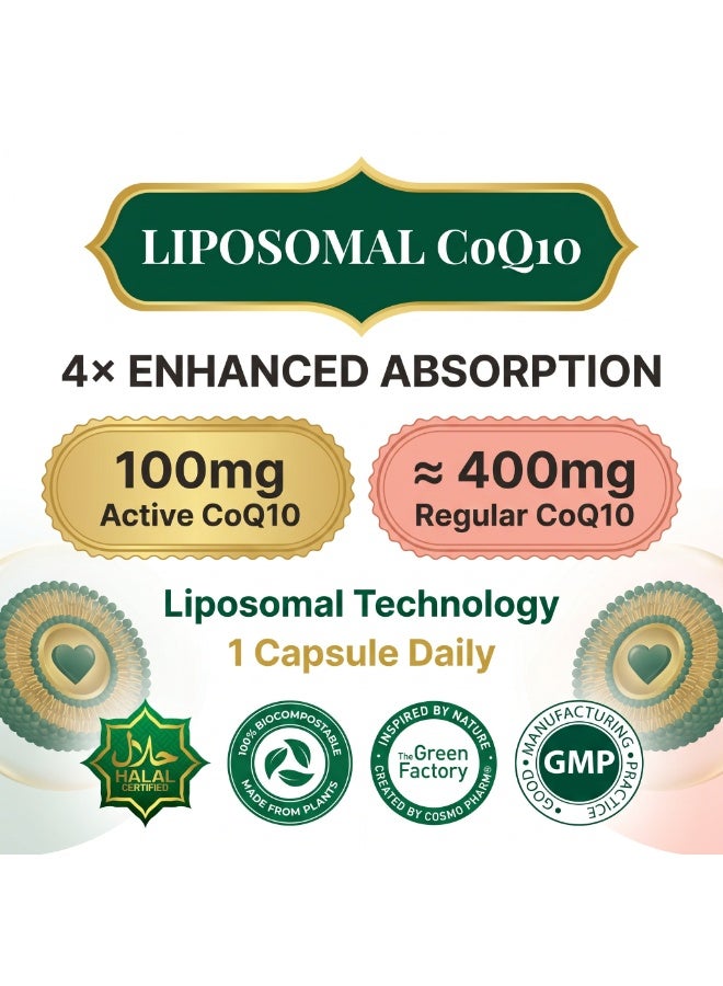 Cosmo Pharm Liposomal Coenzyme Q10 100mg | High Absorption Support for Heart, Energy & Antioxidant Protection | 90 Vegetable Capsules - Image 5