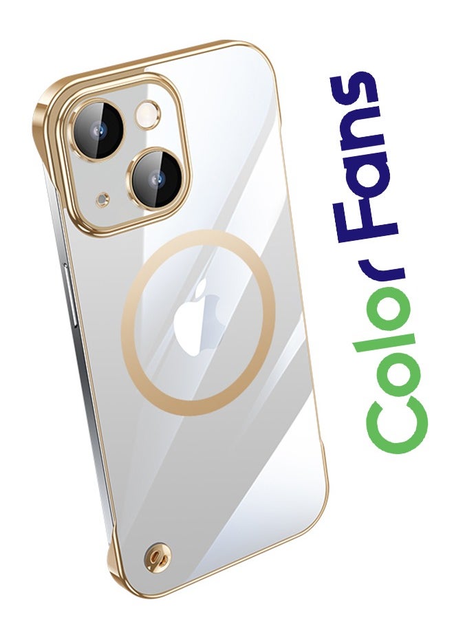 Color Fans - Luxury Plating Frameless Magnetic Wireless Charge Case for iPhone 13 Shockproof Thin Clear Cover Gold - Image 1