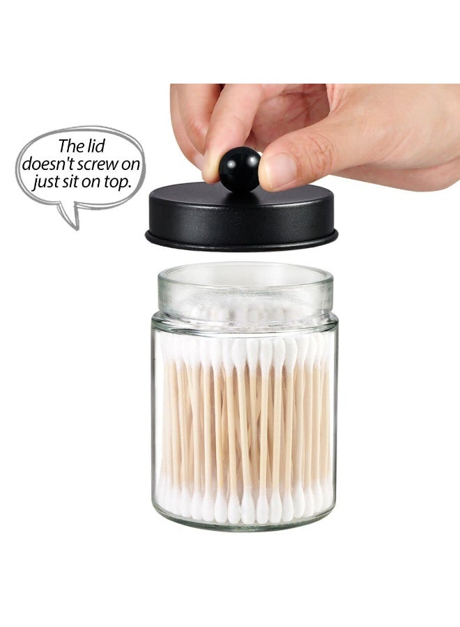 3 Pack Apothecary Jar Canisters Bathroom Vanity Organizer, Qtip Holder Storage Set with Stainless Steel Lids & Cute Stickers for Cotton Swabs, Makeup Sponges and Floss - Image 3