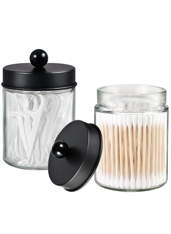 3 Pack Apothecary Jar Canisters Bathroom Vanity Organizer, Qtip Holder Storage Set with Stainless Steel Lids & Cute Stickers for Cotton Swabs, Makeup Sponges and Floss - Image 2