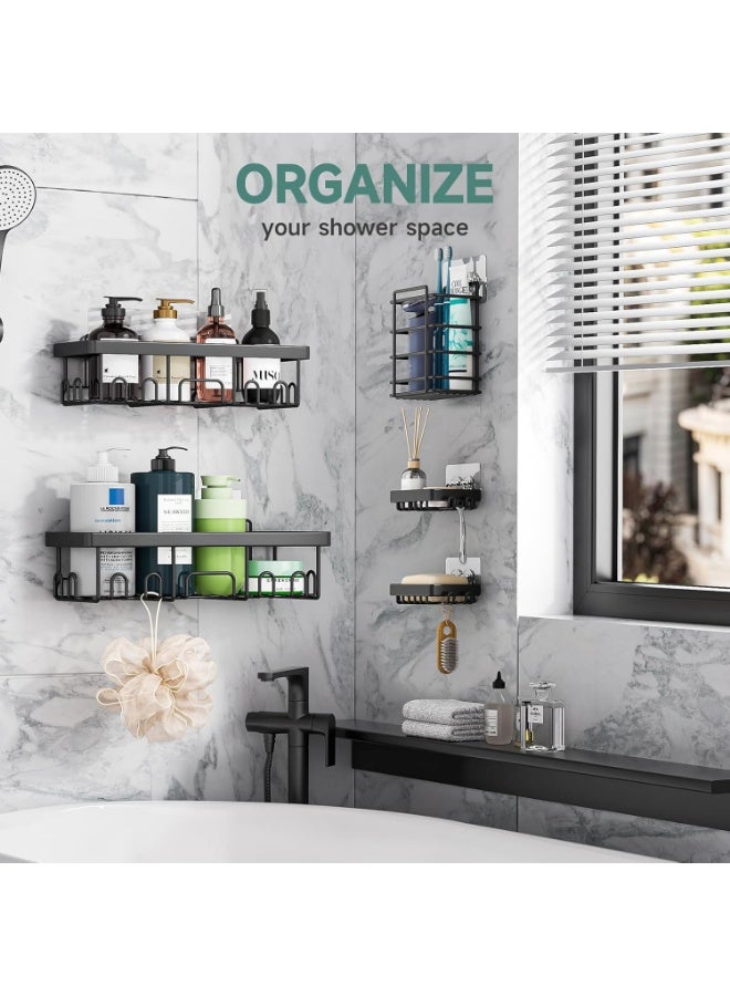 حامل دش مقاوم للصدأ والماء من 5 قطع، رف يثبت على الحائط بدون ثقب، حامل ثقيل الوزن، ملحقات تخزين منظمة كبيرة، مثالية للحمام والمنزل والمطبخ - Image 5