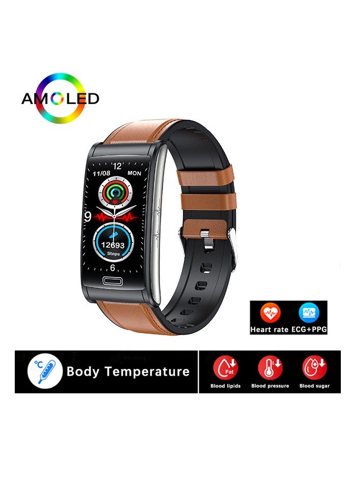 AROAQ E600 Smart Watch , Amoled Display Waterproof Sport Activity Tracker Watch, 1.47" Display Touch Screen Health Tracker Watch With 15 Plus Sports Mode, (brown belt) - Image 1
