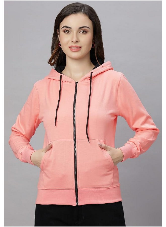 وير يور أوبينين - هودي نسائي من القطن بغطاء للرأس من Wear Your Opinion (وردي مرجاني، كبير) - Image 1