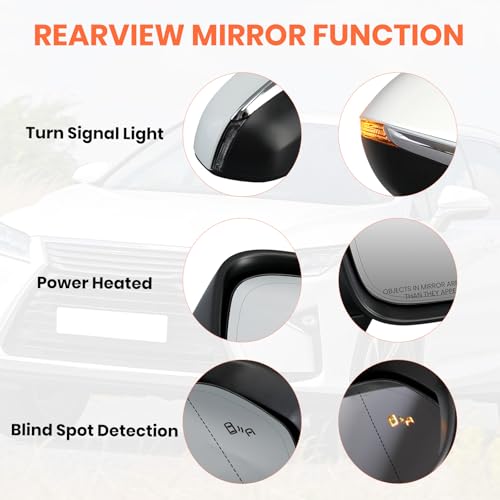 MOFOAP Right Passenger Side Mirror For 2016-2022 Lexus RX350 350L RX450H RX450HL Mirrors with Blind Spot Indicator,Heated,Memory,Turn Signal Indicator,Auto Folding,without Camera(Pearl White) - Image 4