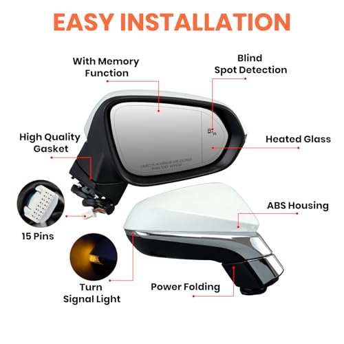 MOFOAP Right Passenger Side Mirror For 2016-2022 Lexus RX350 350L RX450H RX450HL Mirrors with Blind Spot Indicator,Heated,Memory,Turn Signal Indicator,Auto Folding,without Camera(Pearl White) - Image 3