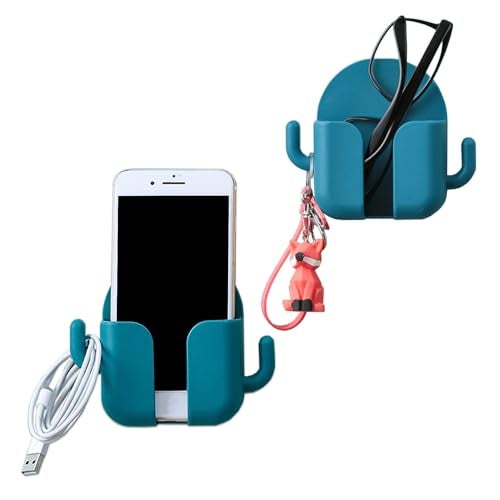 karomouj KMA666 Wall Mount Phone Holder Mobile Charging Stand with 2 Hook Phone Holder for Bedroom Kitchen Bathroom Office (Random Color,Pack of 2) - Image 1