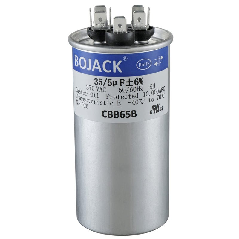 BOJACK 35+5uF 35/5MFD ±6% 370V CBB65 Dual Run Circular Start Capacitor for AC Motor Run or Fan Start or Condenser Straight - Image 1