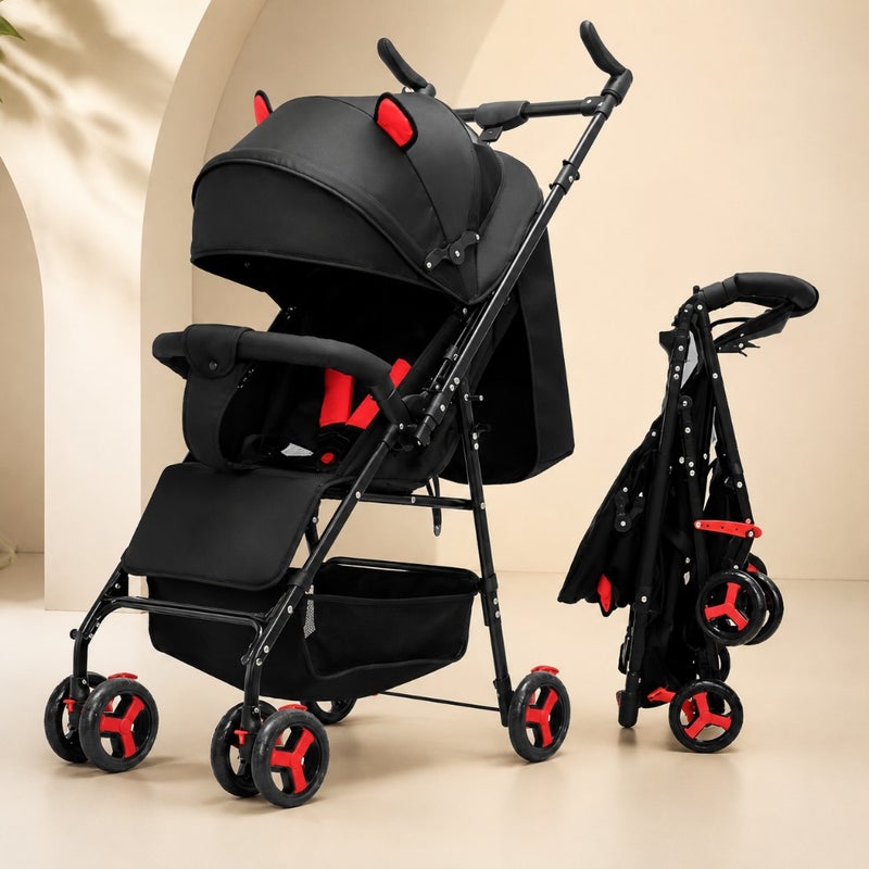 Cabin Stroller for airplane travel ultra lightweight aluminum frame, black matte finish, compact fold under 20 inches with multi-position adjustable seat - Image 1