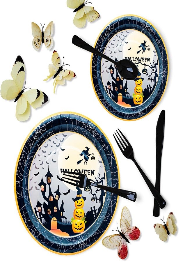 HSPAIDYP 96Pcs Halloween Party Supplies Decorations Set Halloween Paper Plates Pumpkin Plates Napkins Cups for Spooky Haunted House Themed Party Birthday Decor Serves 24 - Image 2