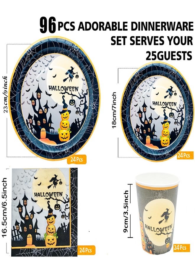 HSPAIDYP 96Pcs Halloween Party Supplies Decorations Set Halloween Paper Plates Pumpkin Plates Napkins Cups for Spooky Haunted House Themed Party Birthday Decor Serves 24 - Image 4