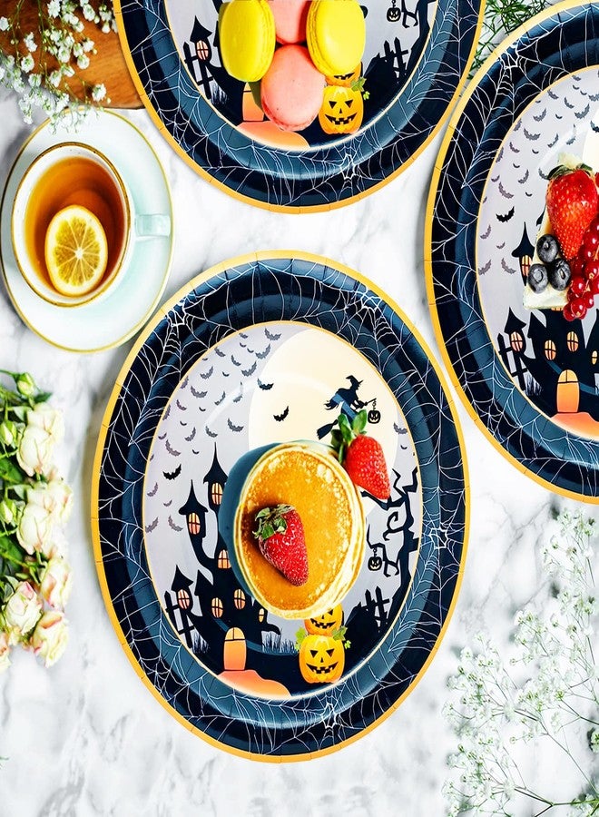 HSPAIDYP 96Pcs Halloween Party Supplies Decorations Set Halloween Paper Plates Pumpkin Plates Napkins Cups for Spooky Haunted House Themed Party Birthday Decor Serves 24 - Image 5