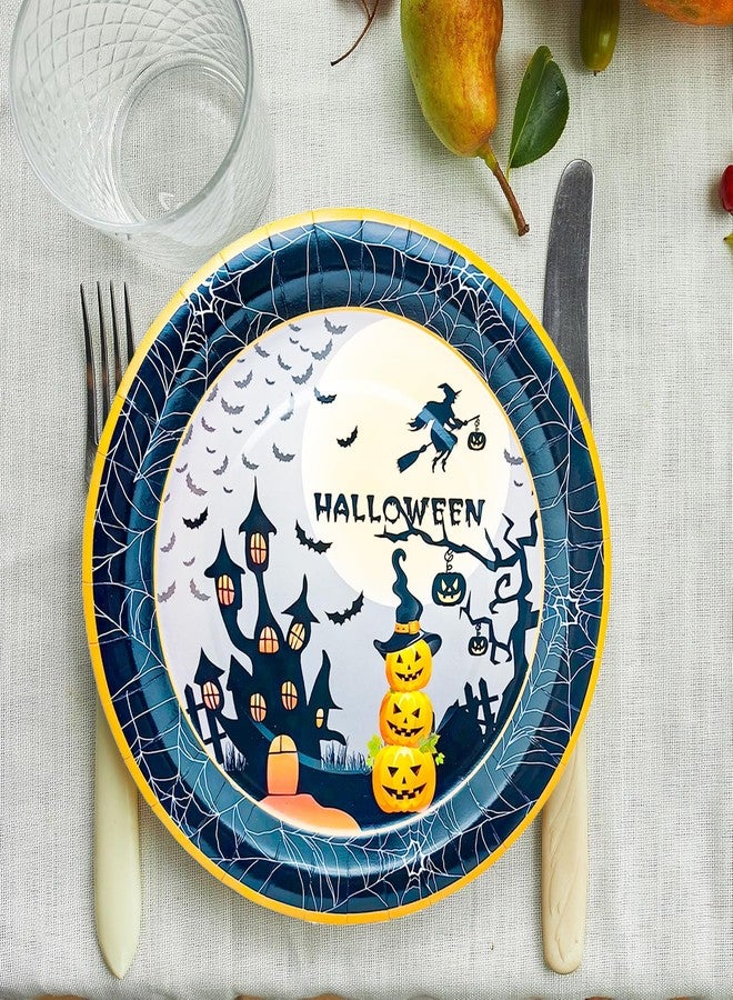 HSPAIDYP 96Pcs Halloween Party Supplies Decorations Set Halloween Paper Plates Pumpkin Plates Napkins Cups for Spooky Haunted House Themed Party Birthday Decor Serves 24 - Image 3