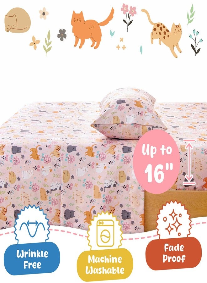 Swiftify Twin Sheet Set for Kids Girls, 3-Piece Bed Sheet Set for Toddler, Soft Brushed Microfiber Bedding, Deep Pocket, Wrinkle & Fade Resistant, Cute Cats - Image 4
