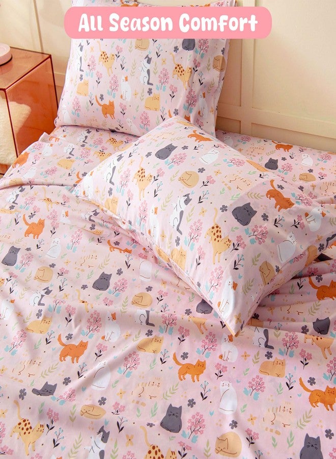 Swiftify Twin Sheet Set for Kids Girls, 3-Piece Bed Sheet Set for Toddler, Soft Brushed Microfiber Bedding, Deep Pocket, Wrinkle & Fade Resistant, Cute Cats - Image 3