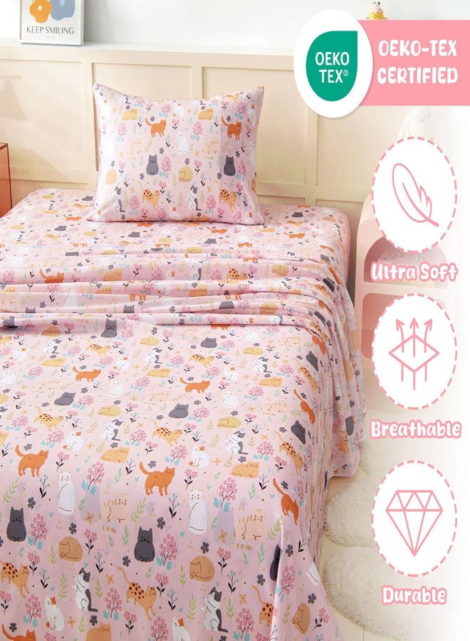Swiftify Twin Sheet Set for Kids Girls, 3-Piece Bed Sheet Set for Toddler, Soft Brushed Microfiber Bedding, Deep Pocket, Wrinkle & Fade Resistant, Cute Cats - Image 5