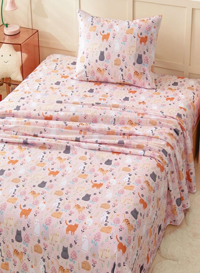 Swiftify Twin Sheet Set for Kids Girls, 3-Piece Bed Sheet Set for Toddler, Soft Brushed Microfiber Bedding, Deep Pocket, Wrinkle & Fade Resistant, Cute Cats - Image 1
