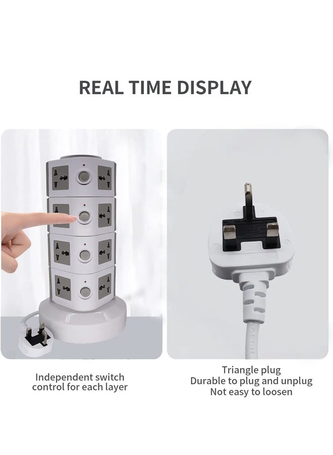 PADOM شريط الطاقة العمودي العالمي بادوم، متعدد المآخذ 110V-250V مع 2 منفذ USB، محطة شحن كهربائية مع واقي من زيادة التيار، مناسب لأي دولة - Image 2