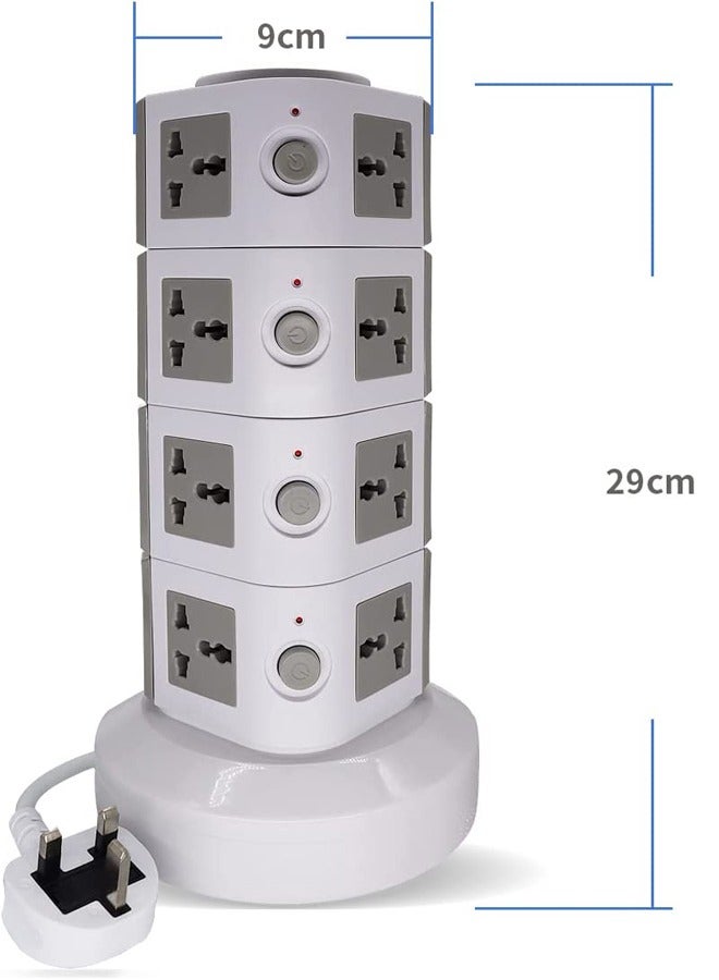 PADOM شريط الطاقة العمودي العالمي بادوم، متعدد المآخذ 110V-250V مع 2 منفذ USB، محطة شحن كهربائية مع واقي من زيادة التيار، مناسب لأي دولة - Image 4